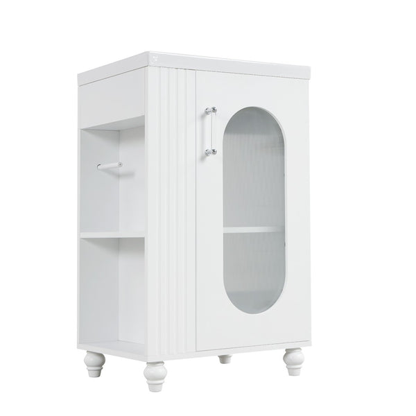 English Elm 20" Matte Freestanding Bathroom Vanity Ceramic Sink Mdf Cabinet Open Side Shelf White N725P364206K
