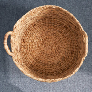 English Elm Round Water Hyacinth Seagrass Woven Basket with Handles — Stylish 15" Storage Bin for Towels, Toys, Magazines and Home Decor Natural & Light Brown B093P169706
