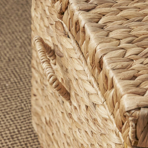 English Elm Rectangular Water Hyacinth Woven Trunk with Iron Frame and Side Handles for Home Storage B093P169707