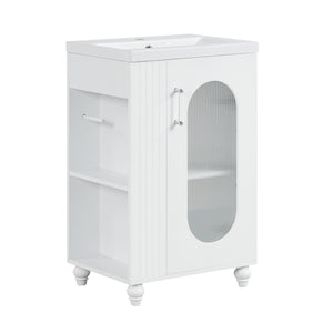 English Elm 20" Bathroom Vanity with Sink Compact Modern Freestanding MDF & Ceramic Undermount Sink Cabinet with Door and Two-Tier Shelf, Toilet Paper Holder, Adjustable Shelf, Sleek Rectangular Design White N725P246925K