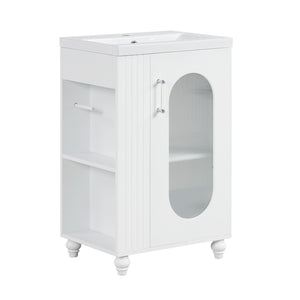 English Elm 20" Matte Freestanding Bathroom Vanity Ceramic Sink Mdf Cabinet Open Side Shelf White N725P364206K