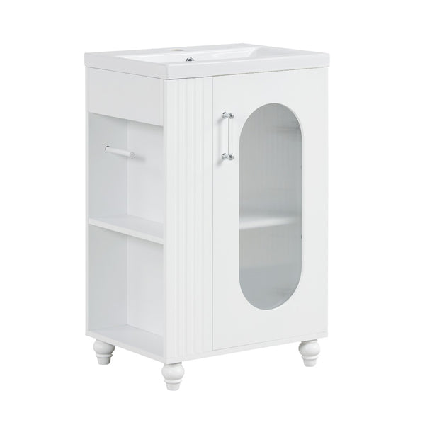 English Elm 20" Matte Freestanding Bathroom Vanity Ceramic Sink Mdf Cabinet Open Side Shelf White N725P364206K