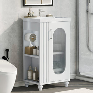 English Elm 20" Matte Freestanding Bathroom Vanity Ceramic Sink Mdf Cabinet Open Side Shelf White N725P364206K