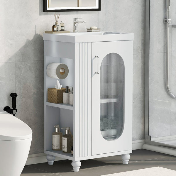 English Elm 20" Matte Freestanding Bathroom Vanity Ceramic Sink Mdf Cabinet Open Side Shelf White N725P364206K