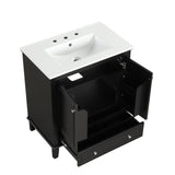 English Elm 30" Bathroom Vanity With Sink Combo, Multi-Functional Bathroom Cabinet With Doors and Drawer, Solid Wood and Mdf Board, Black