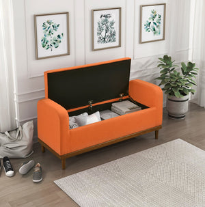 English Elm Mid-Century Tufted Lift-Top Storage Bench with Walnut Solid Wood Frame and Textured Upholstery Seating Orange 50.75 L x 19 W x 19.75 H B011P169818