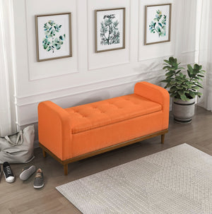 English Elm Mid-Century Tufted Lift-Top Storage Bench with Walnut Solid Wood Frame and Textured Upholstery Seating Orange 50.75 L x 19 W x 19.75 H B011P169818