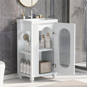 English Elm 20" Matte Freestanding Bathroom Vanity Ceramic Sink Mdf Cabinet Open Side Shelf White N725P364206K