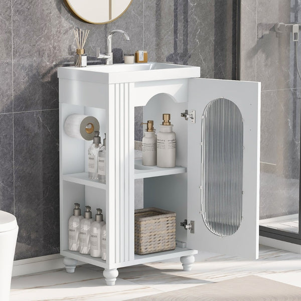 English Elm 20" Matte Freestanding Bathroom Vanity Ceramic Sink Mdf Cabinet Open Side Shelf White N725P364206K