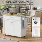 Hearth and Haven K&K Rolling Kitchen Island with Storage, Kitchen Cart with Rubber Wood Top, Spacious Drawer with Divider and Internal Storage Rack, Kitchen Island On Wheels with Adjustable Shelf Tower Rack WF316601AAW