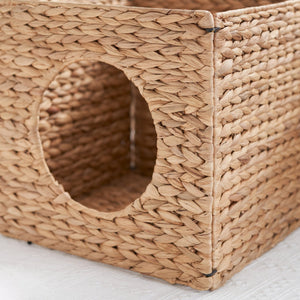 English Elm Water Hyacinth Woven Wicker Square Cat Bed Cave 13" Cozy Hideaway for Small & Medium Cats, Chic Decor Boost B093P169710