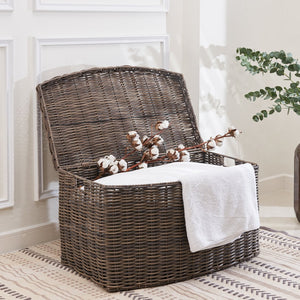 English Elm Joseph Rectangular Curve Wicker Trunk With Handles - Stylish Storage For Home, 24" X 14" X 15" B093P169701