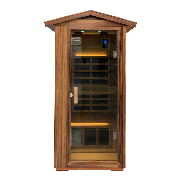English Elm Red Cedar Hemlock Outdoor Sauna Cabin Far Infrared 4 Person Wellness Retreat W1787S00008