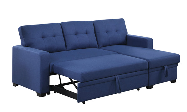 English Elm Upholstered Convertible Pull-Out Sectional Sofa with Chaise and Removable Cushions for Guests Blue B102S00005