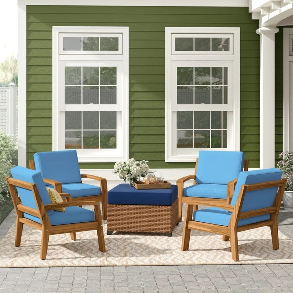 English Elm [set of 4] Grenada Solid Acacia Outdoor Club Chairs Slat Panel Patio Lounge Seating Blue 57977.00FMP4CUSH-BLUSKIN4