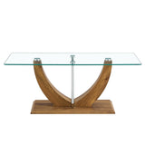 English Elm Modern Minimalist Transparent Tempered Glass Coffee Table With Wooden Mdf Legs and Stainless Steel Decorative Columns. Computer Desk. Game Table. Ct-907