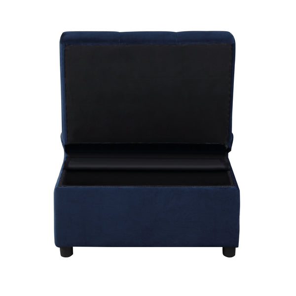 English Elm Modern Lift Top Storage Bench Convertible Velvet Sleeper with Hidden Storage, Pull-Out Bed and Pillow Dark Blue 45.75 L x 27.5 W x 16 H B011P170003
