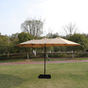 English Elm 15x9ft Double-Sided Rectangular Patio Umbrella with 48 LED Lights, Crank Lift, UV50+ Weatherproof Design taupe W419P145383