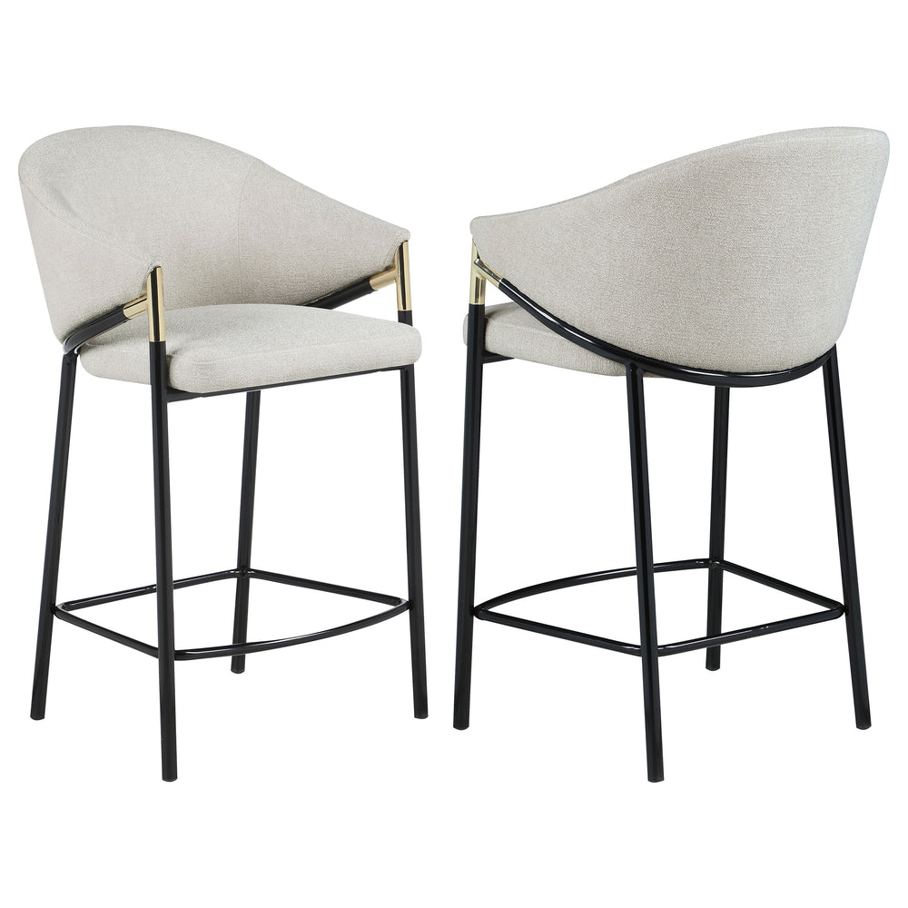English Elm Beige Linen-Like Counter Stools Set of 2 with Cushioned Seats, Low Back & Glossy Black Metal Frame (36.75") B062P170015