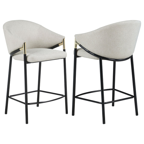 English Elm Beige Linen-Like Counter Stools Set of 2 with Cushioned Seats, Low Back & Glossy Black Metal Frame (36.75") B062P170015