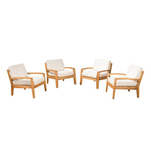 English Elm [set of 4] Grenada Solid Acacia Outdoor Club Chairs Slat Panel Patio Lounge Seating Beige 57977.00FMP4CUSH-BEISKIN4