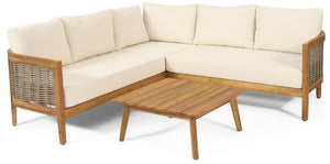English Elm Crowne Five Piece Outdoor Chat Set Acacia Wood Woven Rattan Resort Patio Lounge 73149.00-74129-30-31
