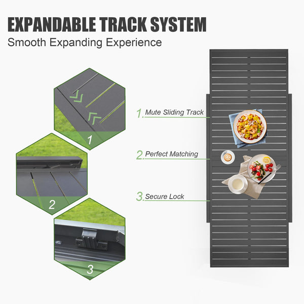 English Elm Aluminum Extendable Patio Dining Table 35–71" Expandable E-Coated Outdoor Indoor Table, Stylish Durable Dark Gray W1859P170152