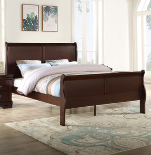 English Elm Louis Philip Low-Profile King Sleigh Bed with Elegant Panel Headboard and Sturdy Solid Wood Frame Cherry 78.2 L x 6.15 W x 4.4 H B011S00837