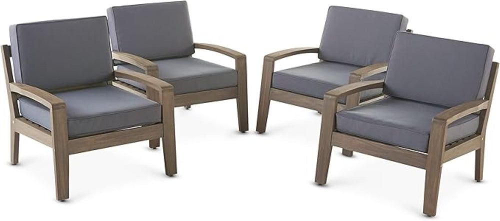 English Elm [set of 4] Grenada Solid Acacia Outdoor Club Chairs Slat Panel Patio Lounge Seating 57977.00FGRYMP4CUSH-GRYSKIN