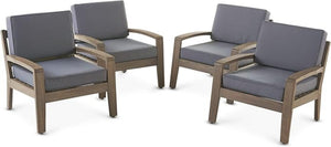 English Elm [set of 4] Grenada Solid Acacia Outdoor Club Chairs Slat Panel Patio Lounge Seating 57977.00FGRYMP4CUSH-GRYSKIN