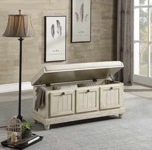 English Elm 1pc Woodwell Storage Bench with Lift-Top, Antique White Finish, Beige Padded Seat, Knob Hardware 44" x 16" White 47.5 L x 22.5 W x 19 H B011P170009