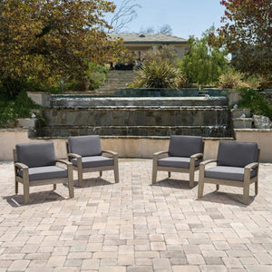 English Elm [set of 4] Grenada Solid Acacia Outdoor Club Chairs Slat Panel Patio Lounge Seating 57977.00FGRYMP4CUSH-GRYSKIN