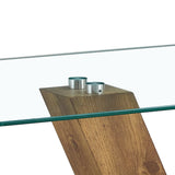 English Elm A Modern Minimalist Style Coffee Table. Transparent Tempered Glass Tabletop With Wooden Mdf Columns. Suitable For Living Room and Dining Room. Ct-V