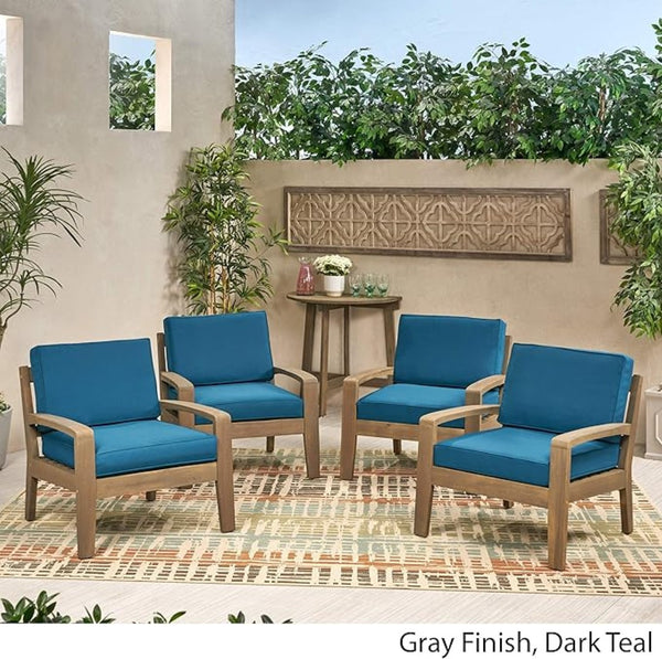 English Elm [set of 4] Grenada Solid Acacia Outdoor Club Chairs Slat Panel Patio Lounge Seating 57977.00FGRYMP4CUSH-DTSKIN4
