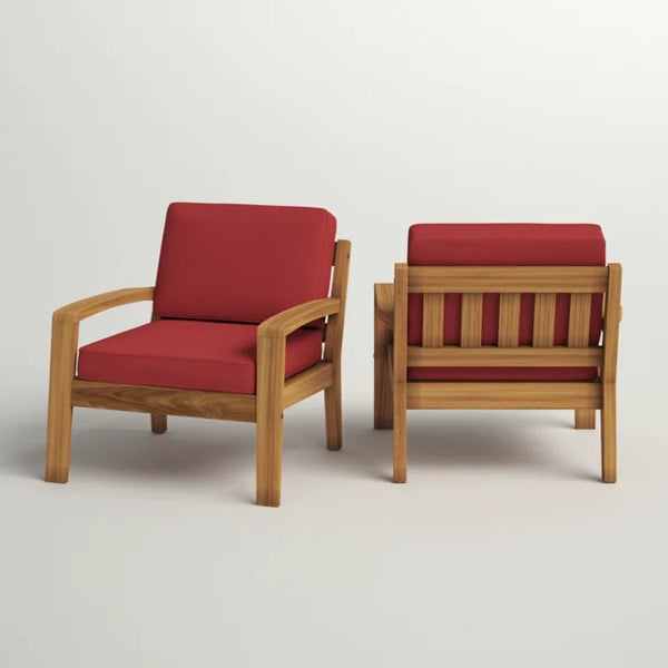 English Elm [set of 4] Grenada Solid Acacia Outdoor Club Chairs Slat Panel Patio Lounge Seating Red 57977.00FCUSH-REDSKIN