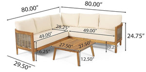 English Elm Crowne Five Piece Outdoor Chat Set Acacia Wood Woven Rattan Resort Patio Lounge 73149.00-74129-30-31