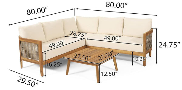 English Elm Crowne Five Piece Outdoor Chat Set Acacia Wood Woven Rattan Resort Patio Lounge 73149.00-74129-30-31