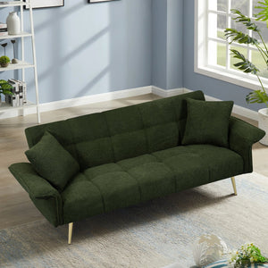 English Elm 70.1 Futon Sofa Bed Convertible Double with Folding Armrests Teddy Velvet Upholstered Multi-Use Comfort Green W2290P147466