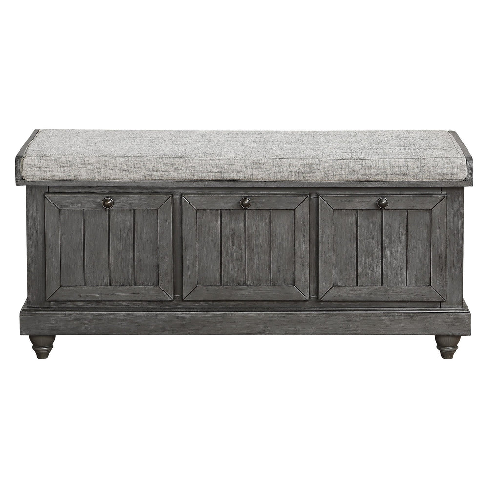 English Elm 1pc Woodwell Storage Bench with Lift-Top, Antique White Finish, Beige Padded Seat, Knob Hardware 44" x 16" Dark Gray 47.5 L x 22.5 W x 19 H B011P170010