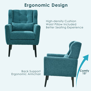 English Elm Modern Accent Chair with Ergonomic Chenille Upholstery, Padded Foam Seat and Solid Wood Legs, Stylish Lounge Seating for Living Room Bedroom Reading Nook Teal W1028P162721