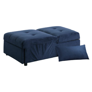 English Elm Modern Lift Top Storage Bench Convertible Velvet Sleeper with Hidden Storage, Pull-Out Bed and Pillow Dark Blue 45.75 L x 27.5 W x 16 H B011P170003