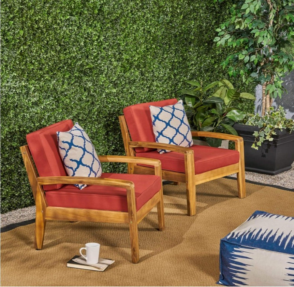 English Elm [set of 4] Grenada Solid Acacia Outdoor Club Chairs Slat Panel Patio Lounge Seating Red 57977.00FCUSH-REDSKIN