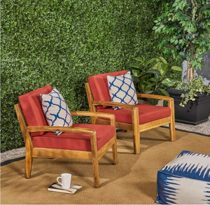 English Elm [set of 4] Grenada Solid Acacia Outdoor Club Chairs Slat Panel Patio Lounge Seating Red 57977.00FCUSH-REDSKIN