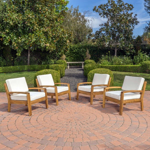 English Elm [set of 4] Grenada Solid Acacia Outdoor Club Chairs Slat Panel Patio Lounge Seating Beige 57977.00FMP4CUSH-BEISKIN4