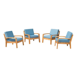 English Elm [set of 4] Grenada Solid Acacia Outdoor Club Chairs Slat Panel Patio Lounge Seating Blue 57977.00FMP4CUSH-BLUSKIN4