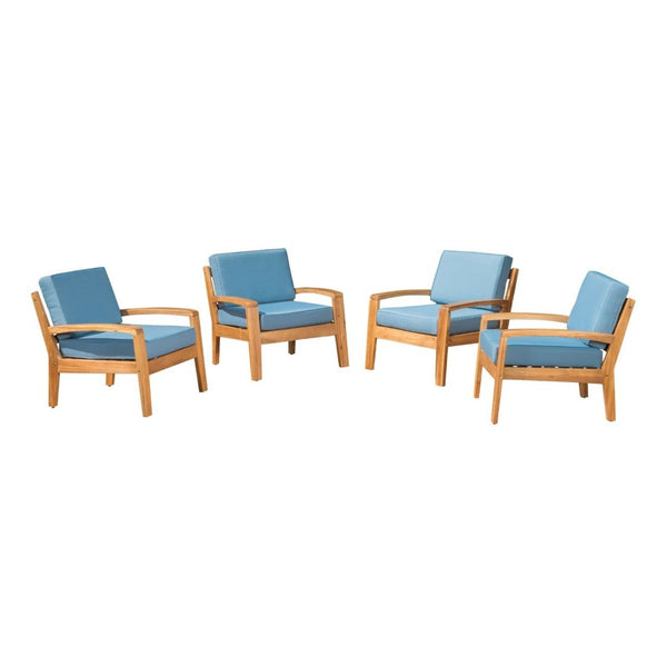 English Elm [set of 4] Grenada Solid Acacia Outdoor Club Chairs Slat Panel Patio Lounge Seating Blue 57977.00FMP4CUSH-BLUSKIN4