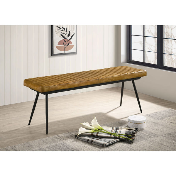 English Elm Camel Tufted Faux Leather Dining Bench with Black Metal Legs, 54" Stylish Seat for Entryway/Home B062P153573