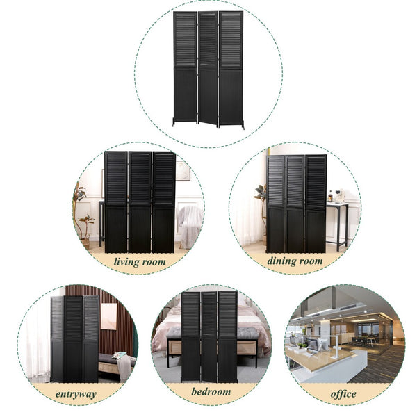 English Elm 3 Panel Paulownia Wood Louvered Folding Screen Freestanding Privacy Divider for Any Room W1757122143