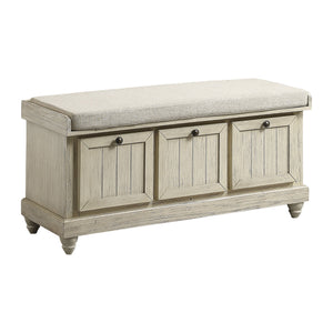 English Elm 1pc Woodwell Storage Bench with Lift-Top, Antique White Finish, Beige Padded Seat, Knob Hardware 44" x 16" White 47.5 L x 22.5 W x 19 H B011P170009