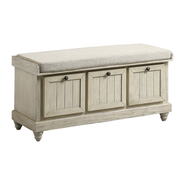 English Elm 1pc Woodwell Storage Bench with Lift-Top, Antique White Finish, Beige Padded Seat, Knob Hardware 44" x 16" White 47.5 L x 22.5 W x 19 H B011P170009